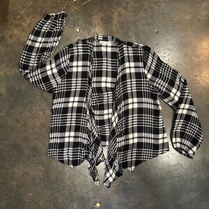 Cotton Candy LA Plaid Cardigan Womens Medium Black White Open Front